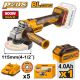 INGCO 20V Lithium-Ion Angle Grinder 115mm 900W with 4Ah Battery | Radian Online