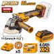 INGCO 20V Lithium-Ion Angle Grinder 115mm 900W with 4Ah Battery | Radian Online