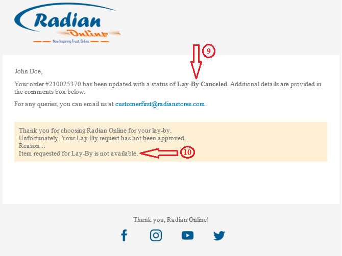 Radian Online Lay-by Guide - Step 9-10 disapproved status